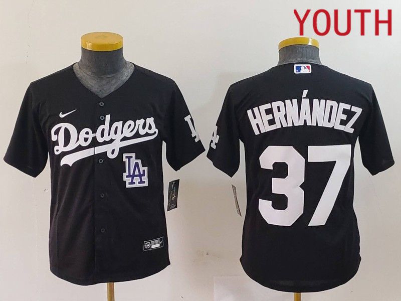 Youth Los Angeles Dodgers #37 Hernandez Black Nike Game 2024 MLB Jersey style 7244